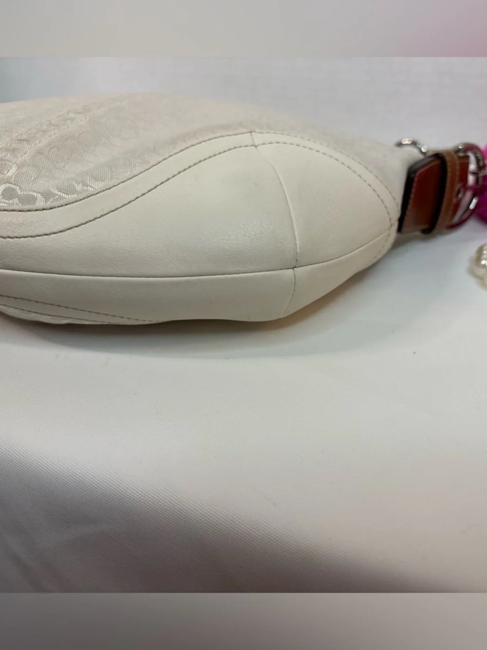 Vintage Coach Signature Soho Hobo Shoulder Bag White Jacquard Brown Leather - Picture 14 of 15